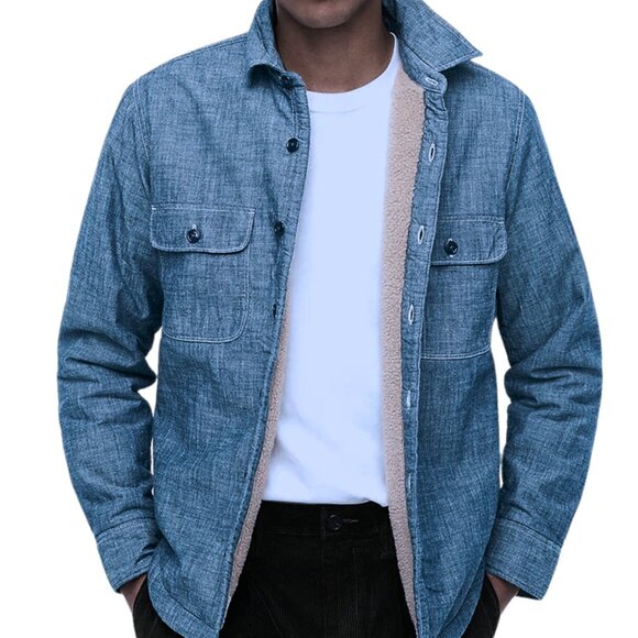 J.Crew Men’s Vintage Sherpa Lined Chambray Shirt Jacket Medium – Blue Shacket - Picture 1 of 9